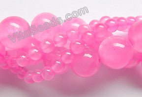 Fuchsia Pink Semi Transparent Jade  -  Big Smooth Round Beads  16"