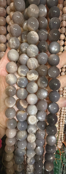 Grey Moonstone AA -  Big Smooth Round Beads  16"