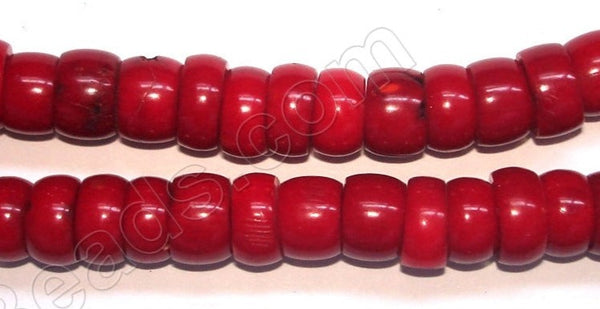 Red Bamboo Coral  -  Smooth Rondel Drum Beads 15"
