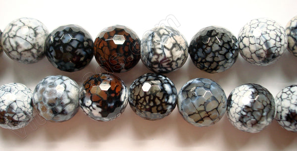 Natural Fire Agate White Black  -  Faceted Round Beads  16"