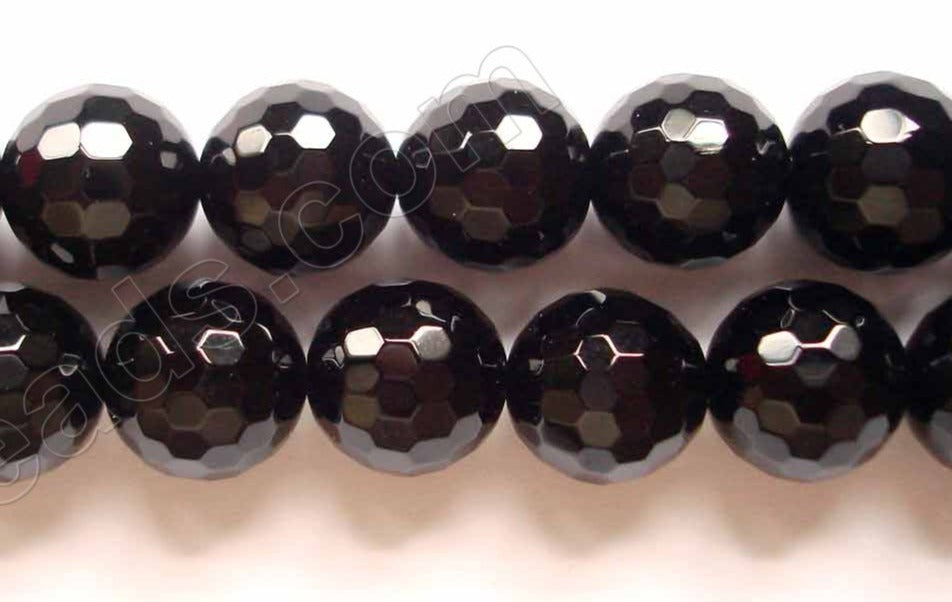 Black Onyx  -  128 Faceted Round  16"