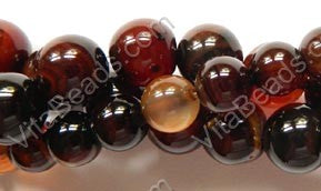 Black Red Sardonix  -  Smooth Round Beads  16"