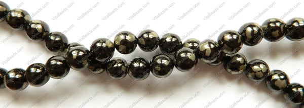 Black Prase Pyrite  -  Smooth Round  16"