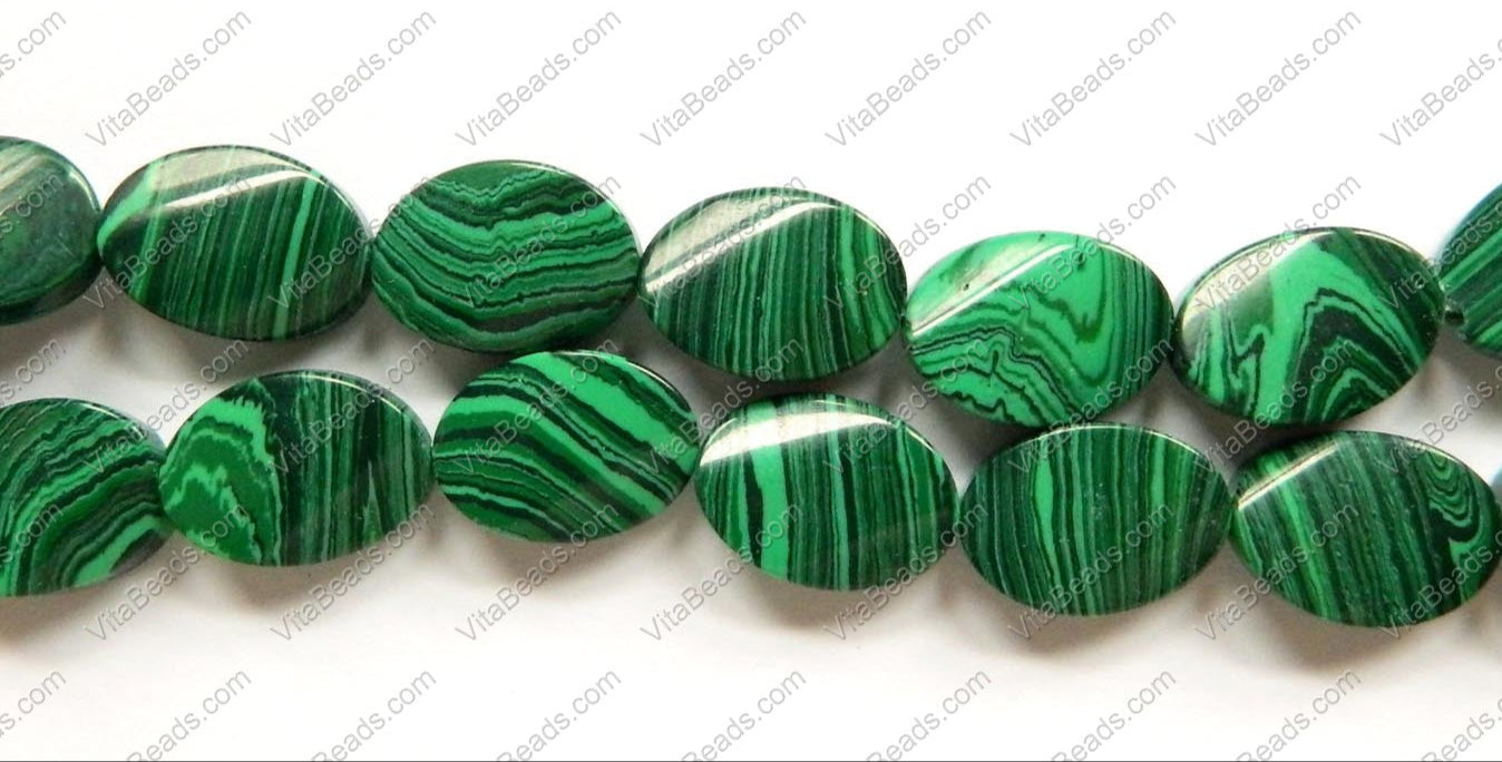 Malachite  (Manmade)  -  Twisted Flat Ovals 16"  