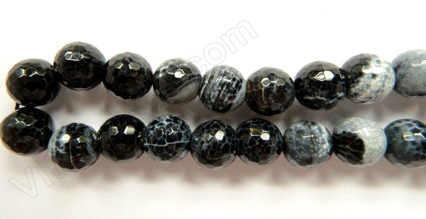 Natural Fire Agate Black White  -  Faceted Round  16"