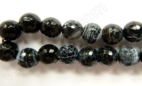 Natural Fire Agate Black White  -  Faceted Round  16"