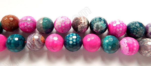 Fire Agate Mixed Fuchsia Cream  -  Big Faceted Round  16"