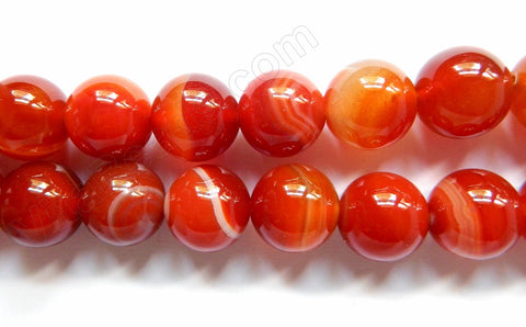 Carnelian w Lines  -  Smooth Round Beads  16"