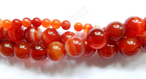 Carnelian w Lines  -  Smooth Round Beads  16"