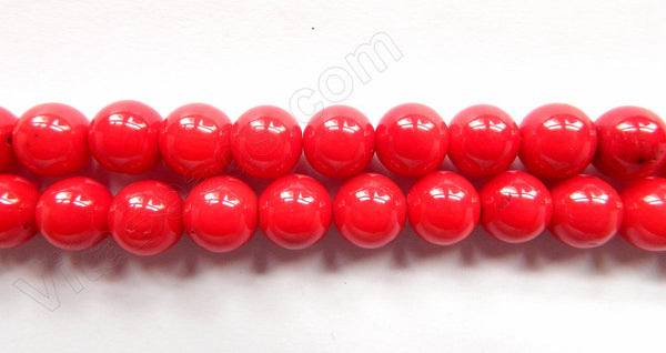 Red Bamboo Coral  -  Smooth Round Beads 15"