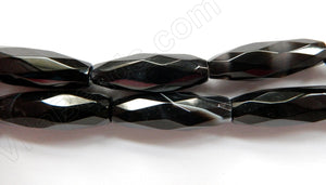 Black Sardonix Agate AAA  -  Faceted Long Rice  16"