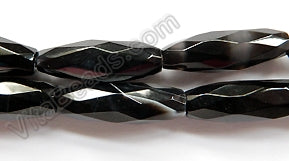 Black Sardonix Agate AAA  -  Faceted Long Rice  16"