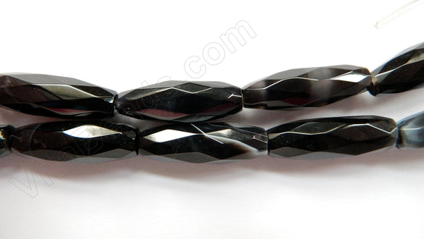 Black Sardonix Agate AAA  -  Faceted Long Rice  16"