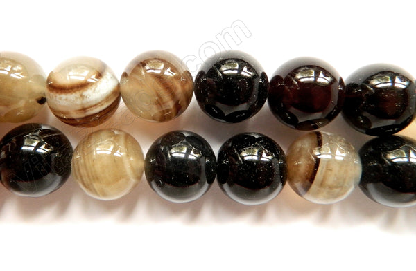 Black Brown Sardonix Agate AA  -  Big Smooth Round Beads  16"