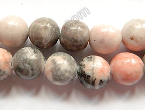 Pink Opal Jasper  w/ Black  -  Smooth Round Beads  15"