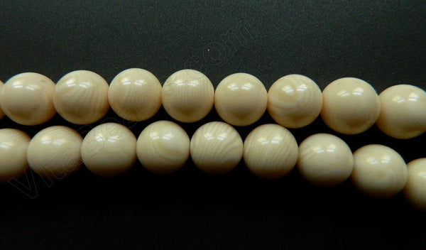 Resin Ivory Cream Wood Color -  Smooth Round Beads  16"