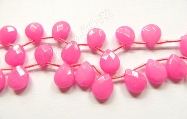 Pink Fuchsia Jade 05  -  Faceted Flat Briolette