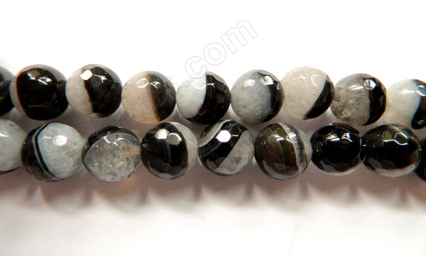 Black Sardonix Agate w/ Quartz  -  Faceted Round  16"