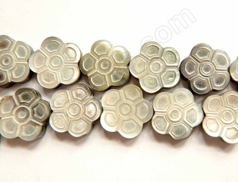 Mother of Pearl (Grey)  -  Carved Cherry Flowers  16"