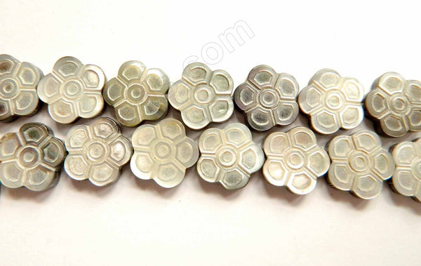 Mother of Pearl (Grey)  -  Carved Cherry Flowers  16"