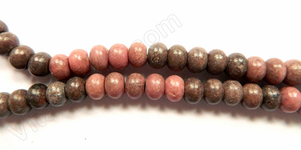 Mixed Pink Purple Rhodonite  -  Smooth Rondel  16"    10 x 7 mm
