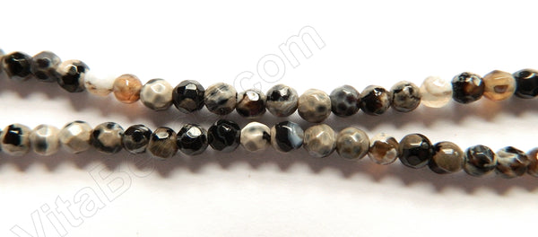 Natural Fire Agate Black White  -  Faceted Round Beads  14"