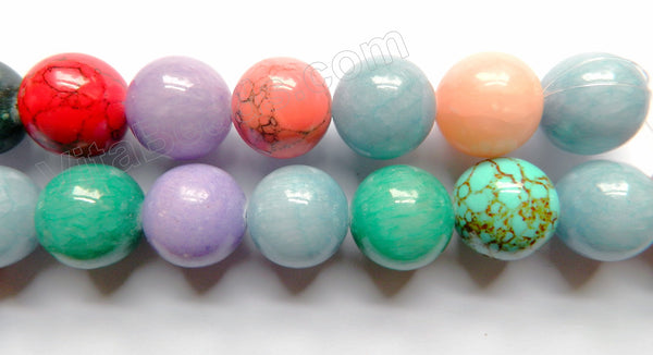 Mixed Mashan Jade Pink Green Mix  -  Big Smooth Round Beads 16"
