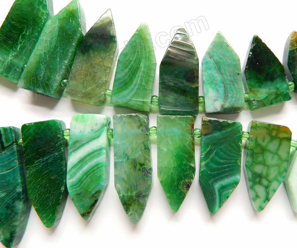 Green Fire Agate  -  Graduated Top-drilled Flat Pointy Slabs  16"