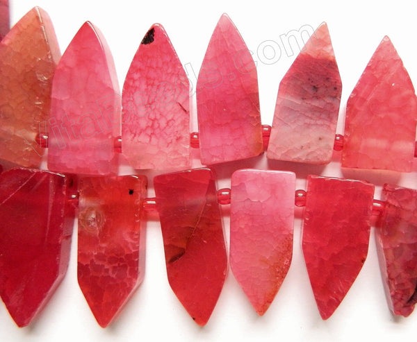 Fuchsia Fire Agate  -  Graduated Top-drilled Flat Pointy Slabs  16"