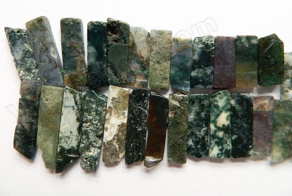 Moss Agate A  -  Graduated Top-drilled Long Rectangle Slabs  15"