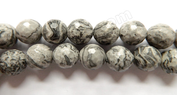 Grey Picasso Jasper  -  Faceted Round  15"