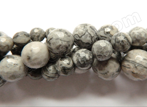 Grey Picasso Jasper  -  Faceted Round  15"