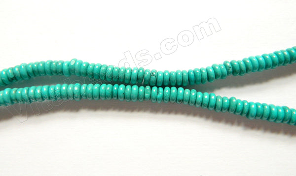 Deep Blue Green Chinese Turquoise  -  Small Thin Wheel Beads 15"