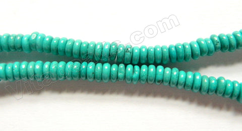 Deep Blue Green Chinese Turquoise  -  Small Thin Wheel Beads 15"