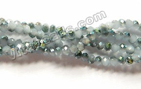 Half Green Plated Grey Chalcedony Quartz  -  Small Faceted Rondel  16"