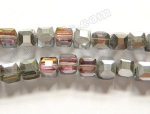 Half Silver Plated Mystic Purple Yellow Crystal Quartz  -  Double Edge Faceted Cubes  14"   