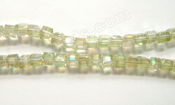 AB Plated Lime Crystal Quartz  -  Double Edge Faceted Cubes  14"   