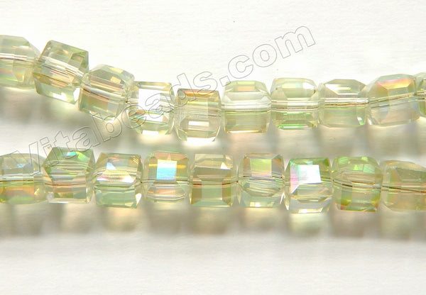 AB Plated Lime Crystal Quartz  -  Double Edge Faceted Cubes  14"   