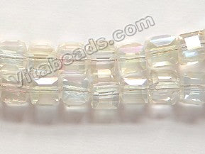 AB Plated Clear Crystal Quartz  -  Double Edge Faceted Cubes  14"   