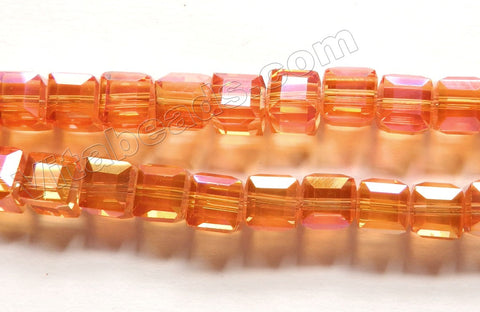 AB Plated Amber Crystal Quartz  -  Double Edge Faceted Cubes  14"   