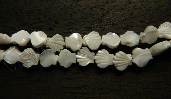 White Sea Shell MOP  -  Carved Shell Beads  16"   