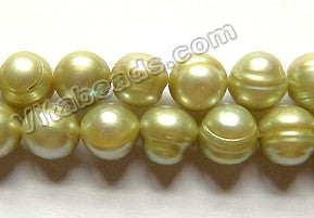 Fresh Water Pearls  -  Light Olive Green Acorn Potato 16"