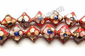   Cloisonné Beads - Diamond Shape    Color: Red w/ Pink Flower