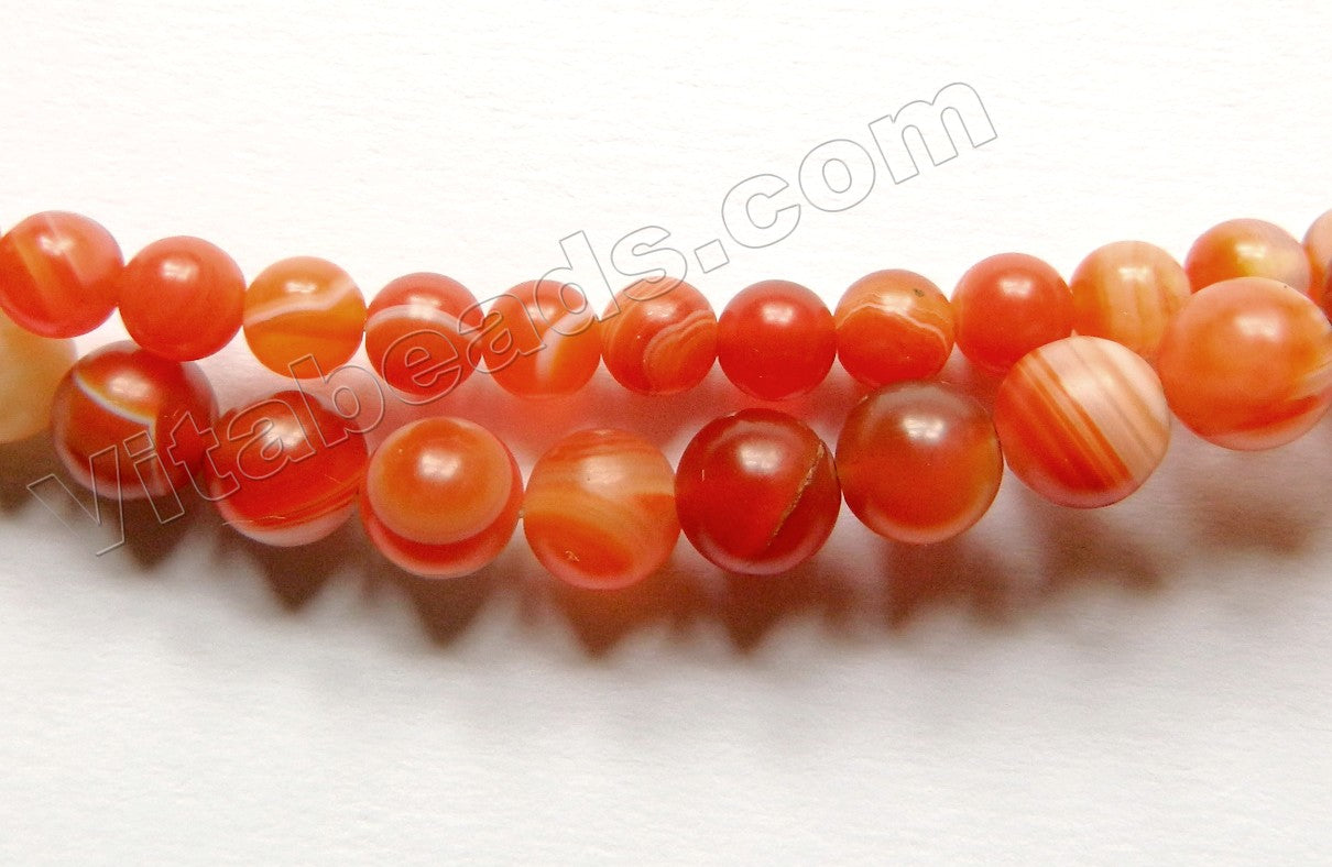 Frosted Carnelian w Lines  -  Smooth Round Beads  16"