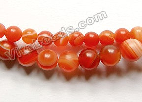 Frosted Carnelian w Lines  -  Smooth Round Beads  16"