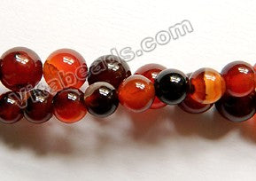 Black Red Sardonix  -  Smooth Round Beads  16"