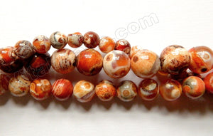 English Brick Red Turtle Fire Agate  -  Smooth Round Beads  15"