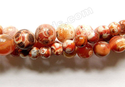 English Brick Red Turtle Fire Agate  -  Smooth Round Beads  15"