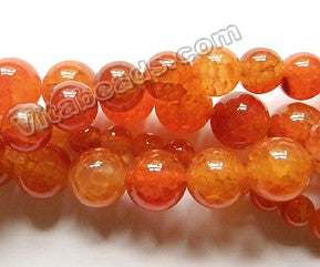 Red Orange Fire Agate  -  Smooth Round Beads  16"