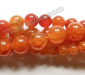 Red Orange Fire Agate  -  Smooth Round Beads  16"